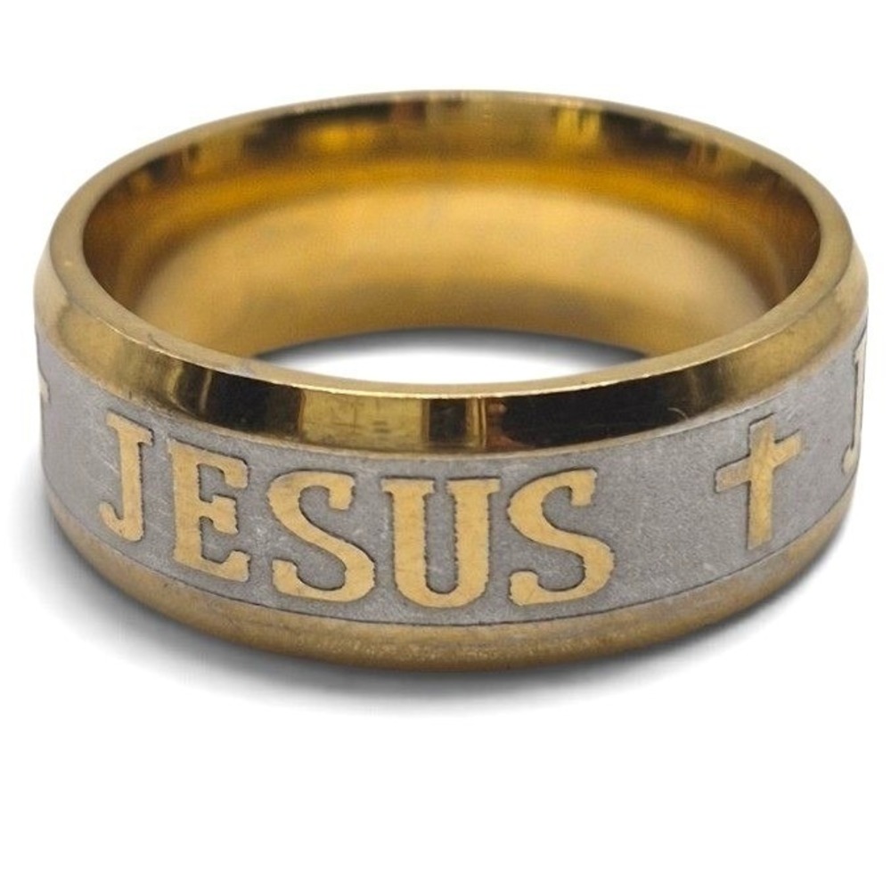 Unbranded Jesus Cross Ring Mens Size 9.5 Gold Silver Two-Tone Band Excellent